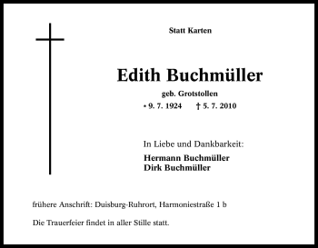 Traueranzeige von Edith Buchmüller von Tageszeitung