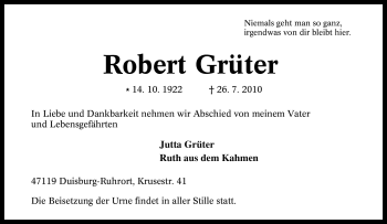 Traueranzeige von Robert Grüter von Tageszeitung