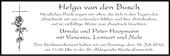 Traueranzeige von Helga van den Busch von Tageszeitung