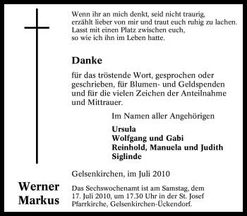 Traueranzeige von Werner Markus von Tageszeitung