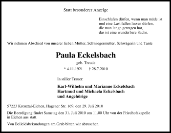 Traueranzeige von Paula Eckelsbach von Tageszeitung
