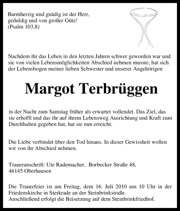 Traueranzeige von Margot Terbrüggen von Tageszeitung