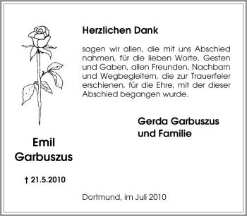 Traueranzeige von Emil Garbuszus von Tageszeitung