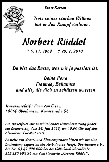 Traueranzeige von Norbert Rüddel von Tageszeitung