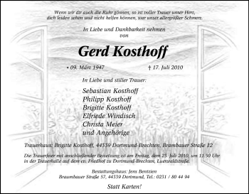 Traueranzeige von Gerd Kosthoff von Tageszeitung