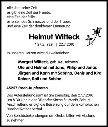 Traueranzeige von Helmut Witteck von Tageszeitung