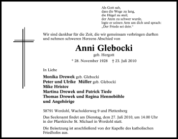 Traueranzeige von Anni Glebocki von Tageszeitung