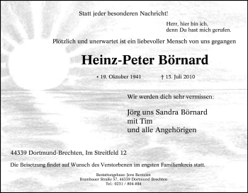 Traueranzeige von Heinz-Peter Börnard von Tageszeitung