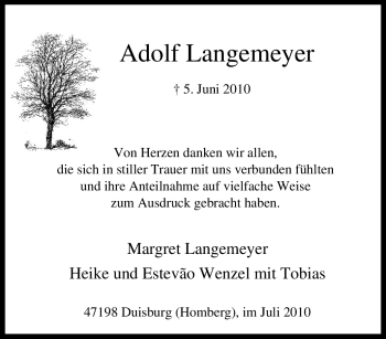 Traueranzeige von Adolf Langemeyer von Tageszeitung