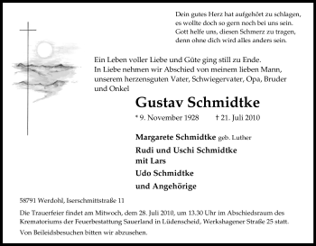 Traueranzeige von Gustav Schmidtke von Tageszeitung