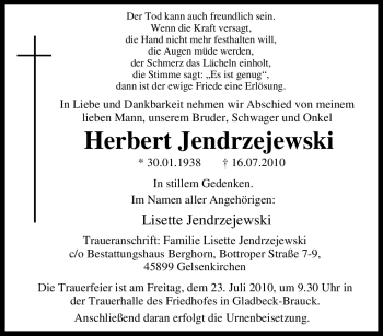 Traueranzeige von Herbert Jendrzejewski von Tageszeitung