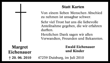 Traueranzeige von Margret Eichenauer von Tageszeitung