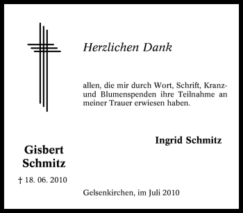 Traueranzeige von Gisbert Schmitz von Tageszeitung