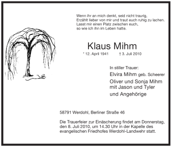 Traueranzeige von Klaus Mihm von Tageszeitung