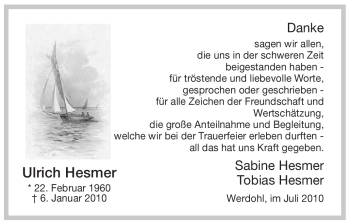 Traueranzeige von Ulrich Hesmer von Tageszeitung