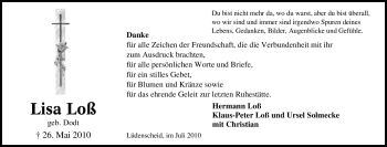 Traueranzeige von Lisa Loß von Tageszeitung