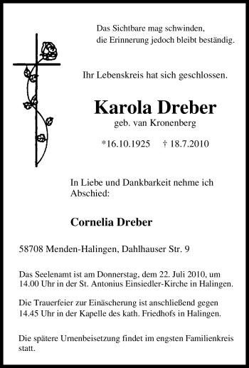 Traueranzeige von Karola Dreber von Tageszeitung