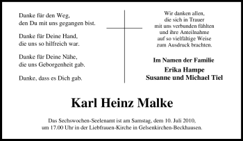 Traueranzeige von Karl Heinz Malke von Tageszeitung