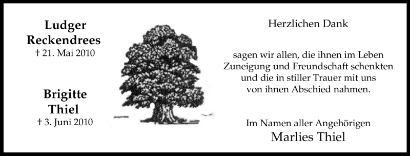  Traueranzeige für Brigitte Thiel vom 03.07.2010 aus Tageszeitung