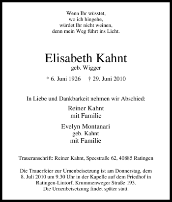 Traueranzeige von Elisabeth Kahnt von Tageszeitung