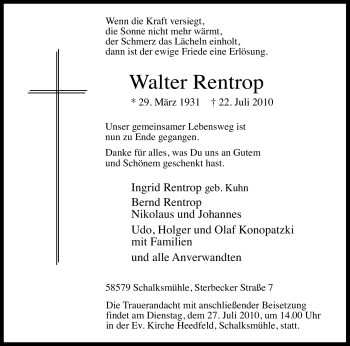 Traueranzeige von Walter Rentrop von Tageszeitung