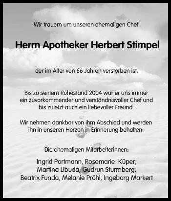 Traueranzeige von Herbert Stimpel von Tageszeitung