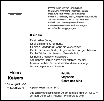 Traueranzeige von Heinz Keisers von Tageszeitung