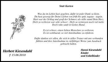 Traueranzeige von Herbert Kiesendahl von Tageszeitung