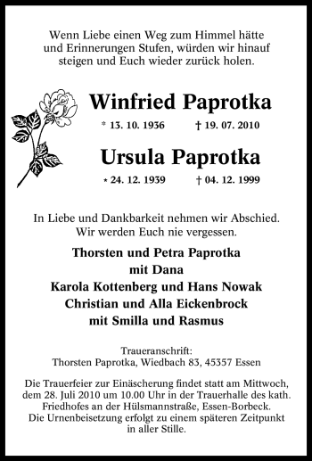 Traueranzeige von Ursula Paprotka von Tageszeitung