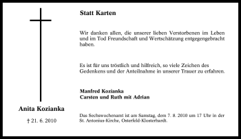 Traueranzeige von Anita Kozianka von Tageszeitung