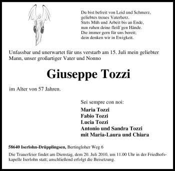 Traueranzeige von Giuseppe Tozzi von Tageszeitung