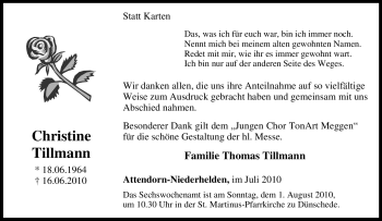 Traueranzeige von Christine Tillmann von Tageszeitung