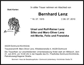 Traueranzeige von Bernhard Lenz von Tageszeitung