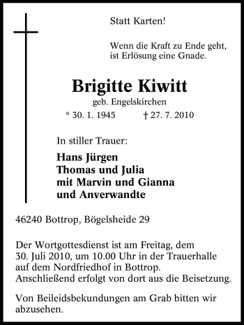 Traueranzeige von Brigitte Kiwitt von Tageszeitung