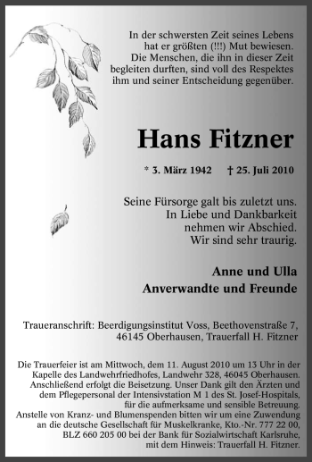 Traueranzeige von Hans Fitzner von Tageszeitung