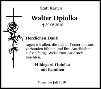 Traueranzeige von Walter Opiolka von Tageszeitung