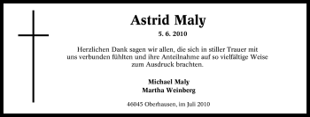 Traueranzeige von Astrid Maly von Tageszeitung