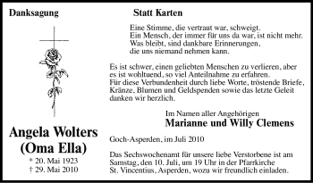 Traueranzeige von Angela Wolters von Tageszeitung