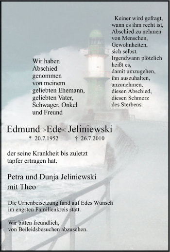 Traueranzeige von Edmund Jeliniewski von Tageszeitung