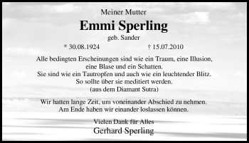 Traueranzeige von Emmi Sperling von Tageszeitung