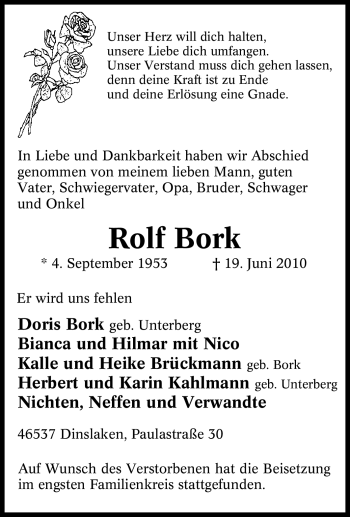 Traueranzeige von Rolf Bork von Tageszeitung