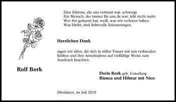 Traueranzeige von Rolf Bork von Tageszeitung