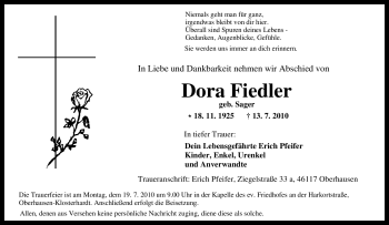 Traueranzeige von Dora Fiedler von Tageszeitung