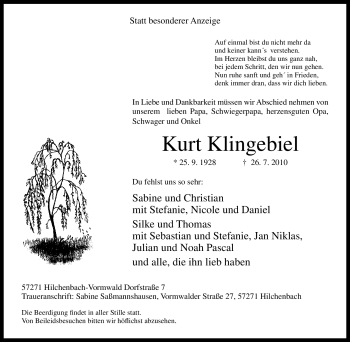 Traueranzeige von Kurt Klingebiel von Tageszeitung