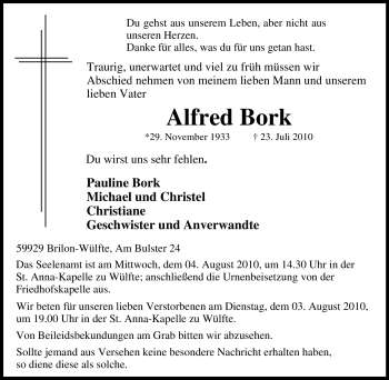 Traueranzeige von Alfred Bork von Tageszeitung