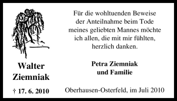 Traueranzeige von Walter Ziemniak von Tageszeitung