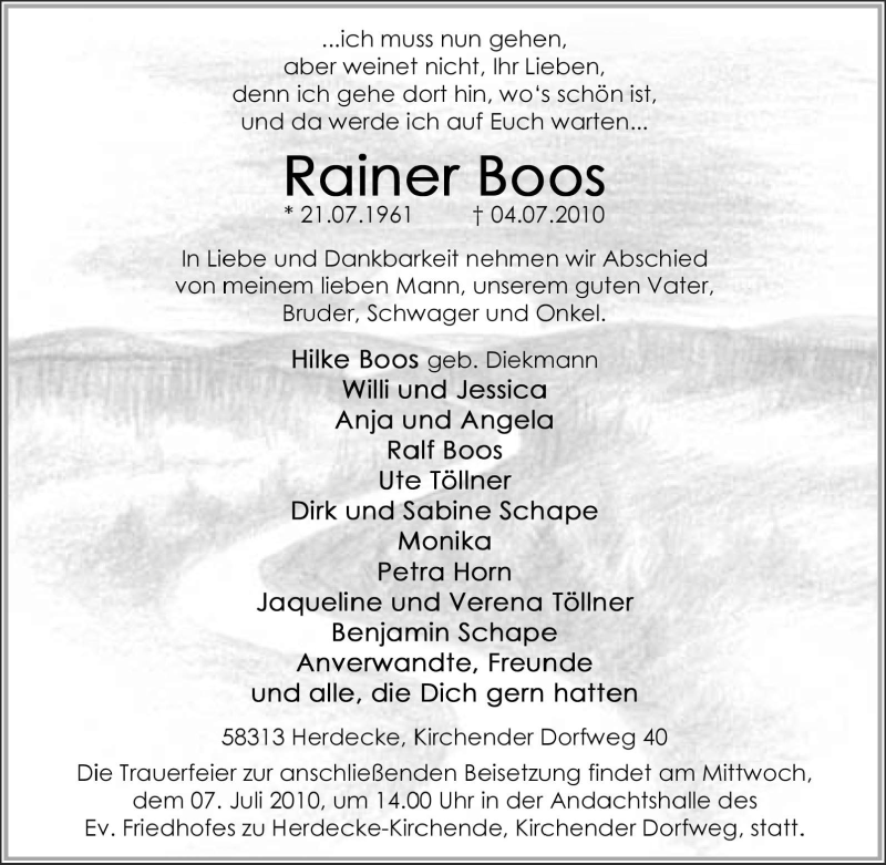  Traueranzeige für Rainer Boos vom 06.07.2010 aus Tageszeitung