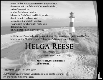 Traueranzeige von Helga Reese von Tageszeitung
