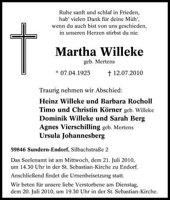 Traueranzeige von Martha Willeke von Tageszeitung