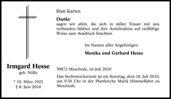 Traueranzeige von Irmgard Hesse von Tageszeitung